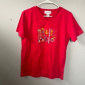 Retro nwt Bonnie Evans small v neck red t shirt coastal grandma nautical